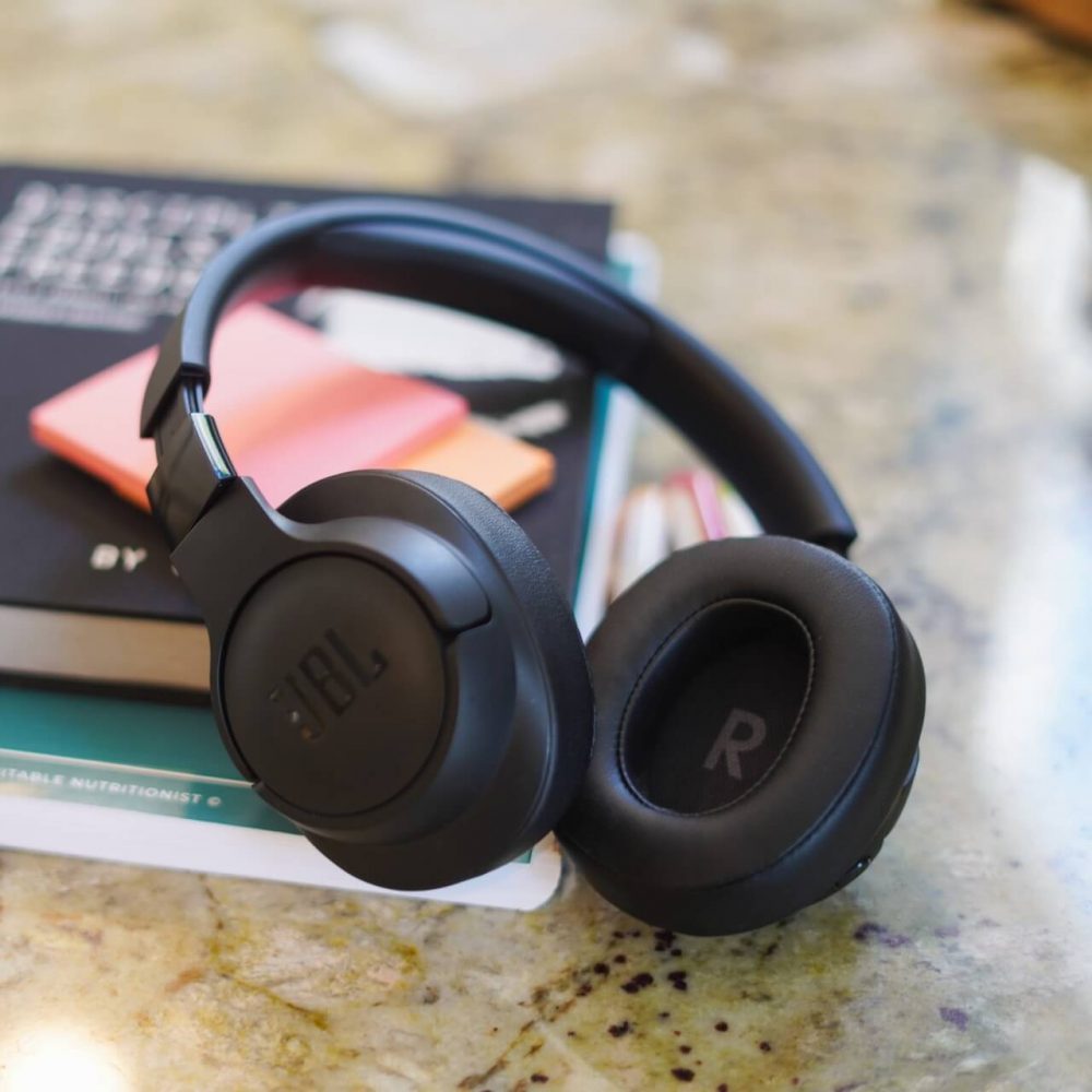 Headphones laying on a desk